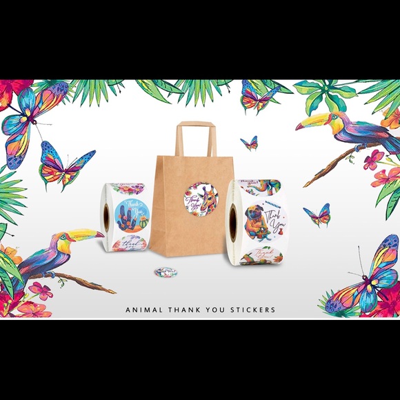 500 animals cactus thank you stickers watercolor - Picture 7 of 16